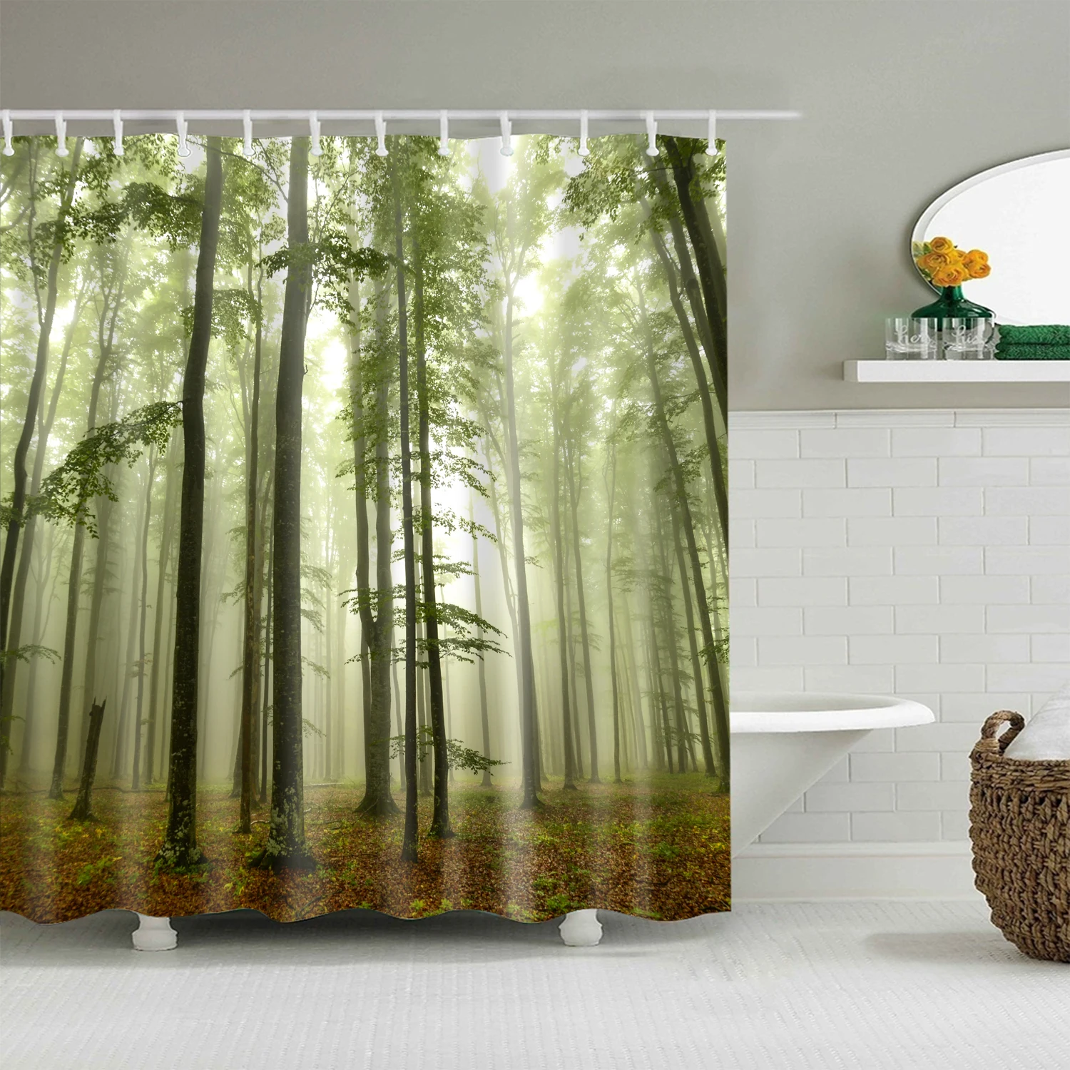 Mountain 3D Green bath curtain long 180x200cm Waterproof polyester Blackout Shower curtain For bathroom curtain - Цвет: D