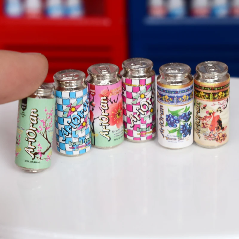 

6PCS Mini 1/6 Metal Can Juice Beverage Model Dollhouse Miniature Supermarket Doll Food Drink Pretend Play Kitchen Toy