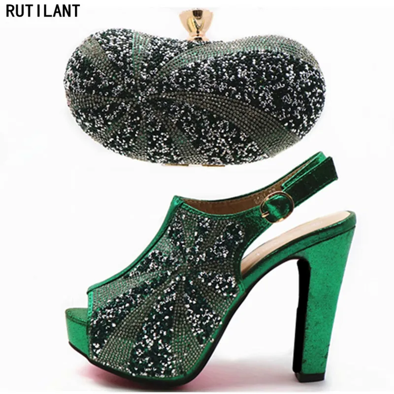 

New Arrival Italian Ladies Shoes and Bags To Match Set Decorated with Rhinestone Shoes and Bag Set African Sets 2018 Party Shoes