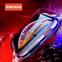 Suntaiho 3D Full gel glass film for Apple Watch 44 mm 42 mm Soft Edge Anti Purple Blue light Screen Protector Film for i Watch 4