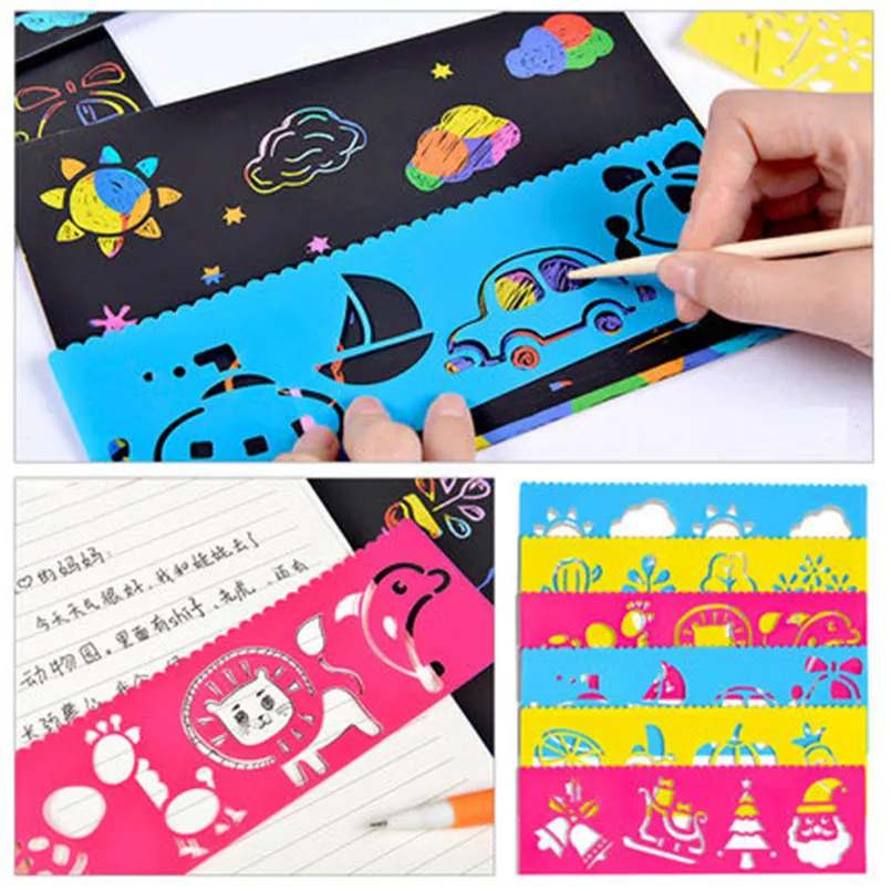 Huangou �� Educational Toys Scratch Paper �� 4 Pcs 20x14cm Magic Scratch Art Painting Paper with Drawing Stick Kids Toy 
