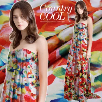 

Natural 100% Mulberry Silk tulip printed cicadas crepe fabric material 140 cm wide soft fashion fabric for dress cloth