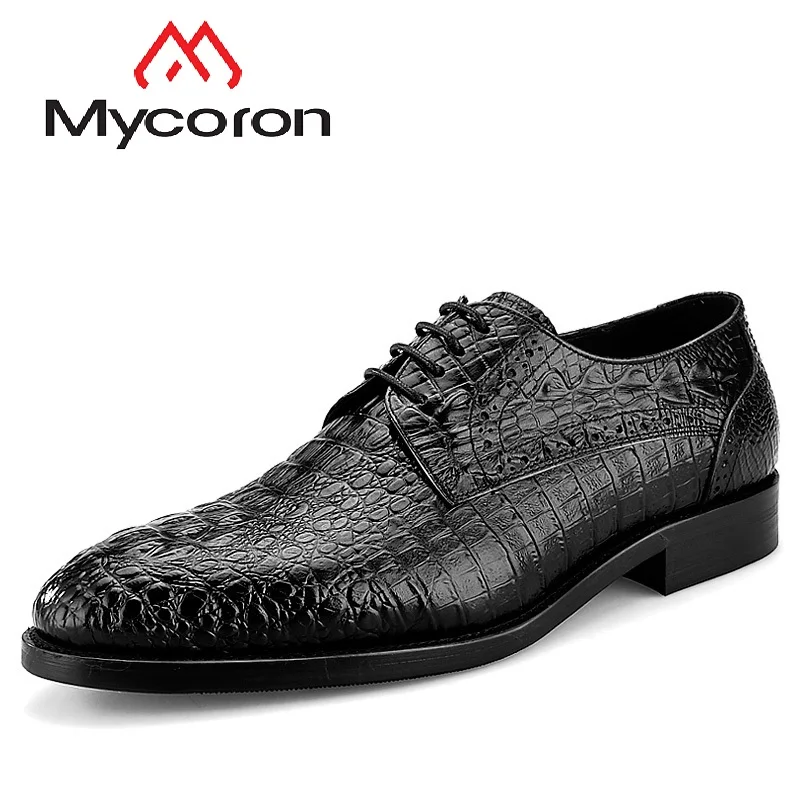 

Mycoron Luxury Fashion Brand Crocodile Pattern Genuine Leather Shoes Men'S Pointed Toe Business Derby Shoes Chaussure Homme Cuir