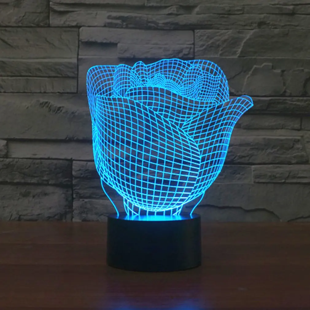 Роза 3D огни красочные светодиодные постепенные изменения Иллюзия настольная