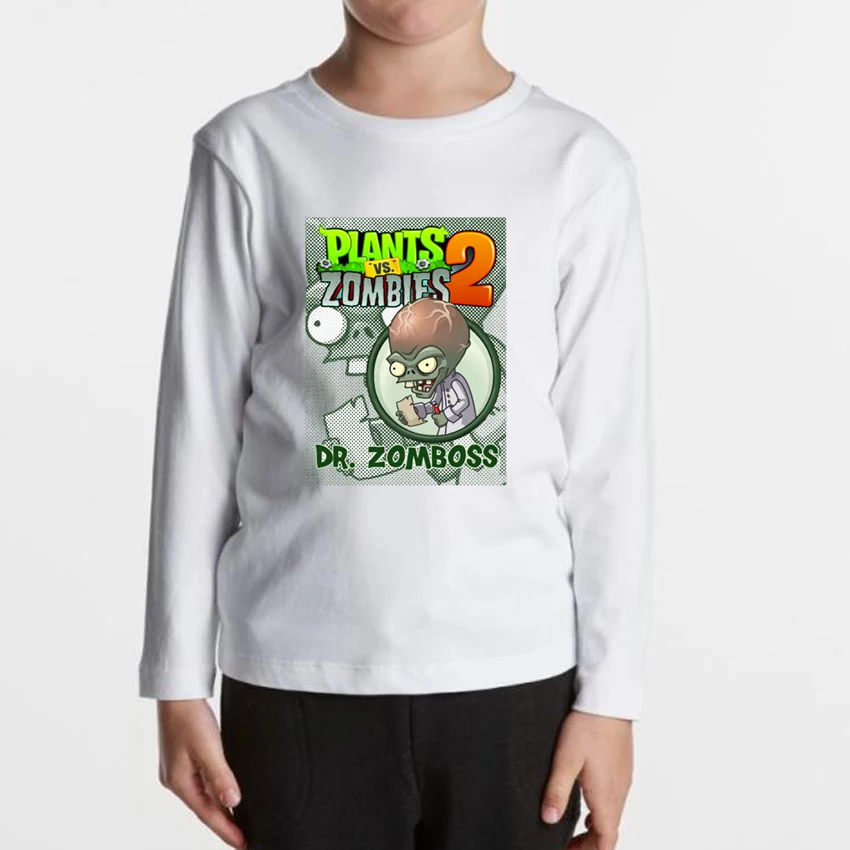 Футболка с рисунком Растения против Зомби Детская осенняя футболка с длинными рукавами года детская одежда забавная футболка для маленьких мальчиков и девочек крутые Топы