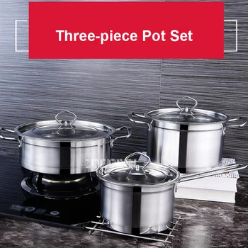 

CJ-011YBRS3 Household 3-piece Cookware Set Stainless Steel Cooking Pot High-quality Kitchen Tools Composite Bottom Cooking Pots