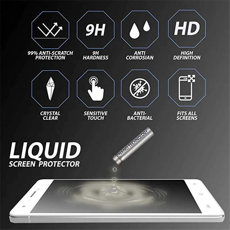 9H Hardness Nano Liquid Glass Screen Protectors for All Smart Phones Tablets Watch screen film for samsung S8 9 7 Note 8 9 film