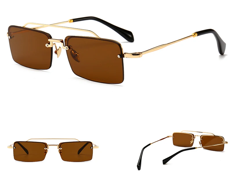 Kachawoo, крошечные солнцезащитные очки без оправы, мужские летние аксессуары, Женские Подарочные Металлические солнцезащитные очки в ретро стиле, прямоугольные, коричневые, черные