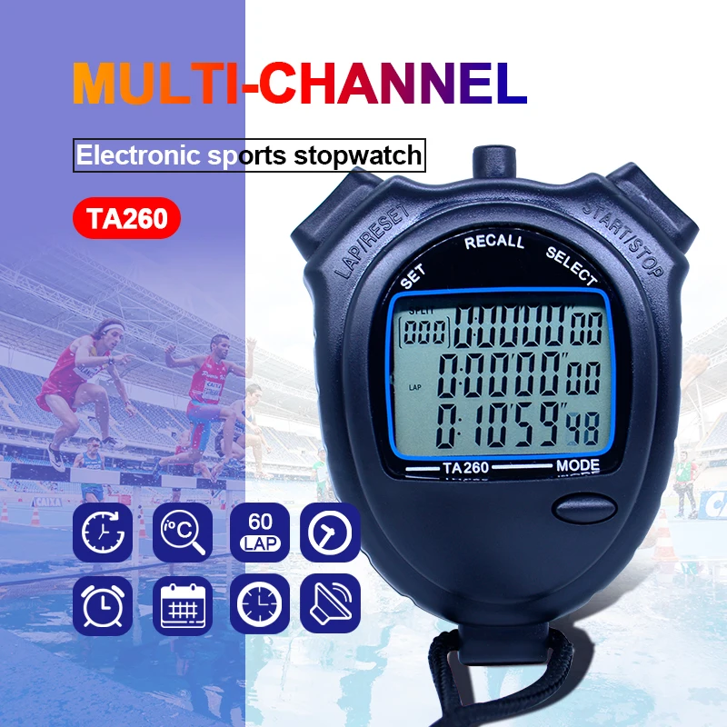 Sports stopwatch Three rows of 60 channels seconds counter Track and
