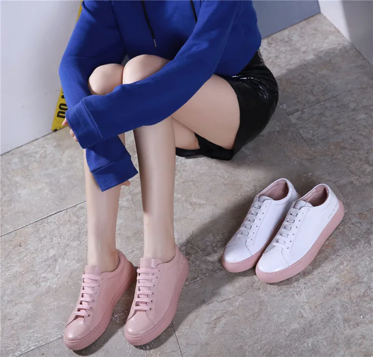 

Classic British style white pink shoes genuine leather women men lovers travel shoes neutral shoes large size available 34-44