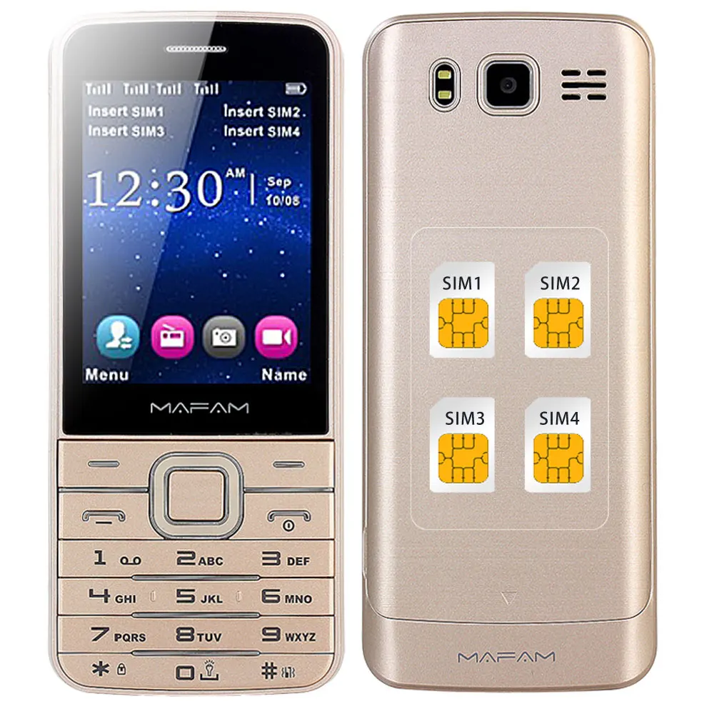 

MAFAM Four Quad SIM 4 Four Standby Slim Senior Mobile Phone 2.8" HD Screen Bluetooth Dial Flashlight Magic Voice GPRS SOS V9500