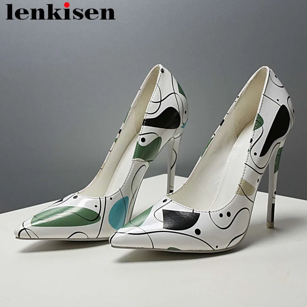 

2019 newest plus size oxford pointed toe super high heels slip on graffiti painting mixed colors wedding party shallow pumps L37
