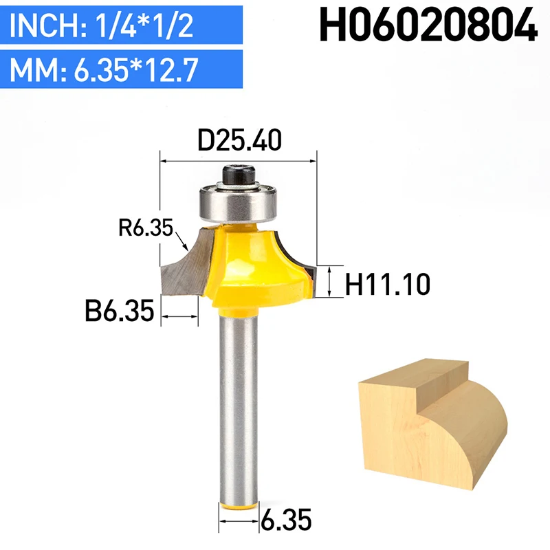 1 компл. Круглые фрезы для дерева 2 Флейта концевая мельница с подшипником Фрезерный резак деревообрабатывающий инструмент угловой круглый над бит - Длина режущей кромки: H06020804