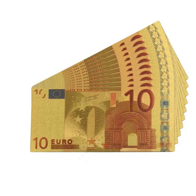 10 шт./партия 24k Золотая фольга 10 евро банкнот в цветах, золото banknotes бумага деньги свадебный подарок, возврат