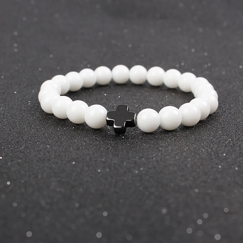 

1pcs New male bracelet Natural Stone Alloy cross Charm Bracelet beads with volcanic rock men Jewelry Lava Yoga Bracelets gift