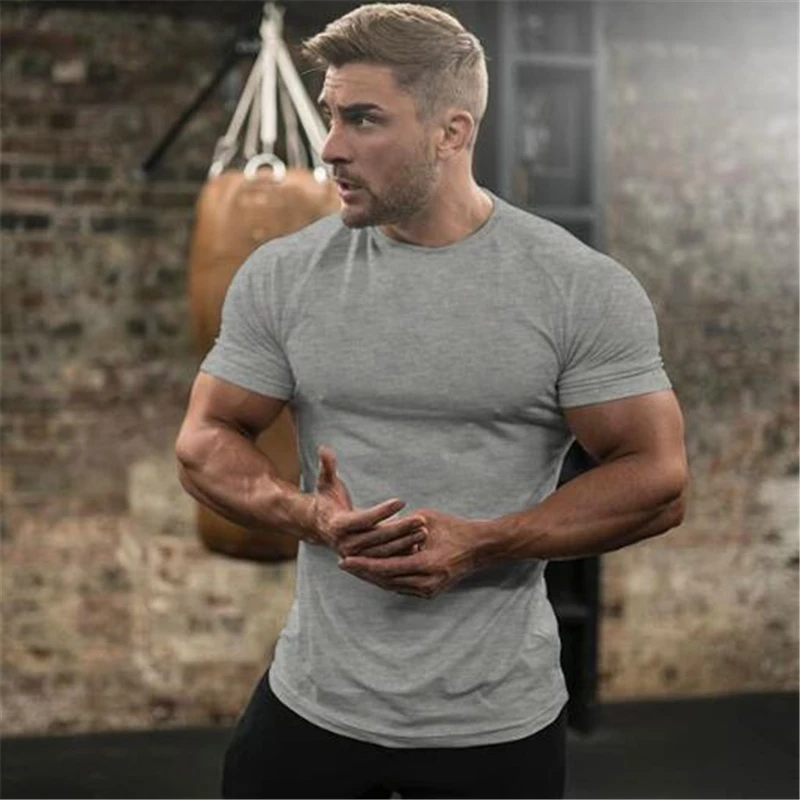 

LISM 2018 Summer New Gyms Tight T Shirt Mens Fitness T-shirt Sports Tee High Elastic Fabric Summer Tops T Shirt