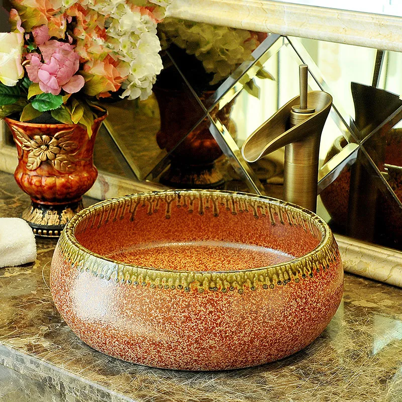 China Artistic Porcelain Handmade Porcelain Lavabo Bathroom Vessel Sinks ceramic wash basin porcelain basin sink (3)