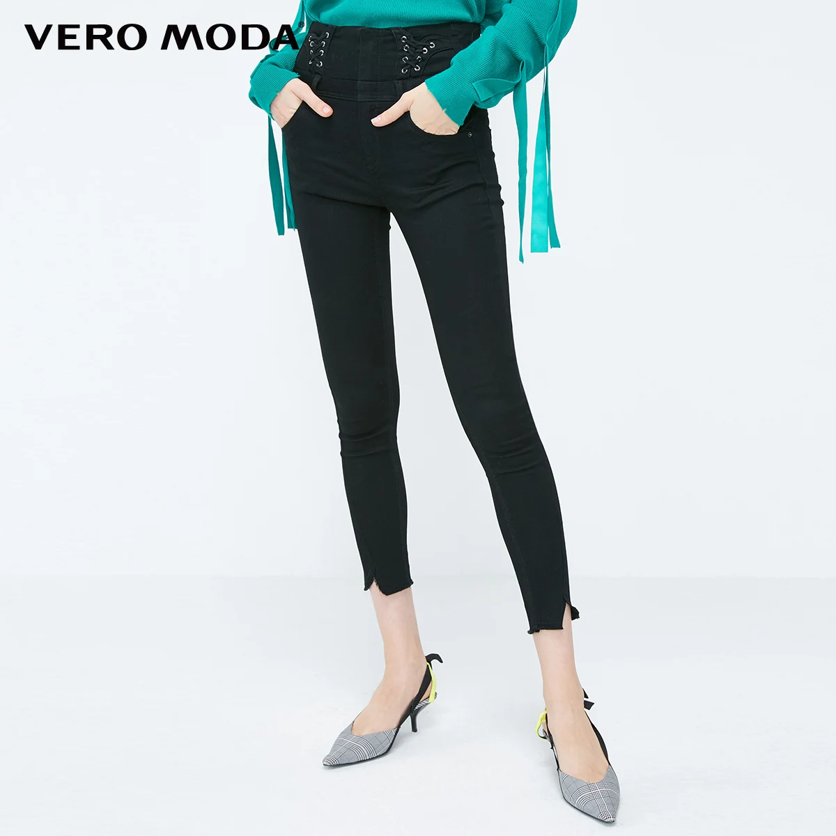 Vero Moda женские Стрейчевые джинсы с высокой талией на шнуровке | 318349575