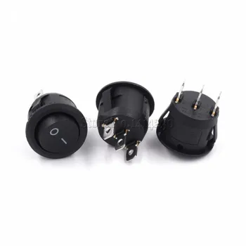 

10Pcs 23mm Round Black 3 Pin 10A/125V 6A/250V AC 2 Position SPDT ON-OFF Rocker Switch Snap-in