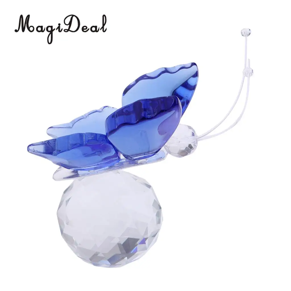 Crystal Flying Butterfly with Ball Base Paperweight Figurine Cut Glass Ornament Animal Statue Collectible Decoration
