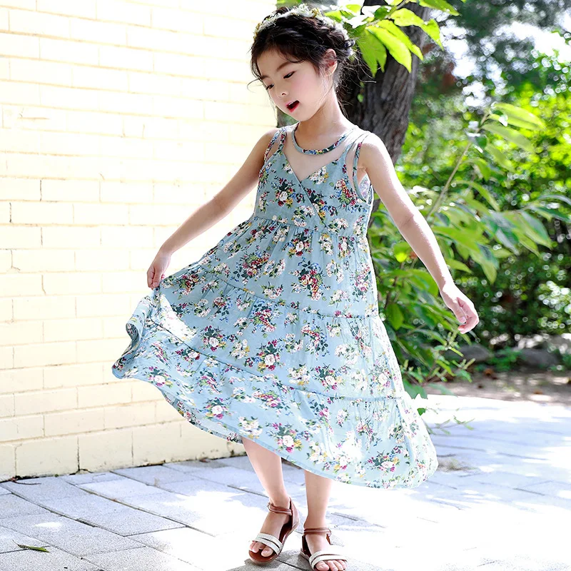 

Girls Sleeveless Bohemian Dresses Summer Children Sling Princess Dress Baby Big Girl Long Beach Sundress Kids Holiday Clothes