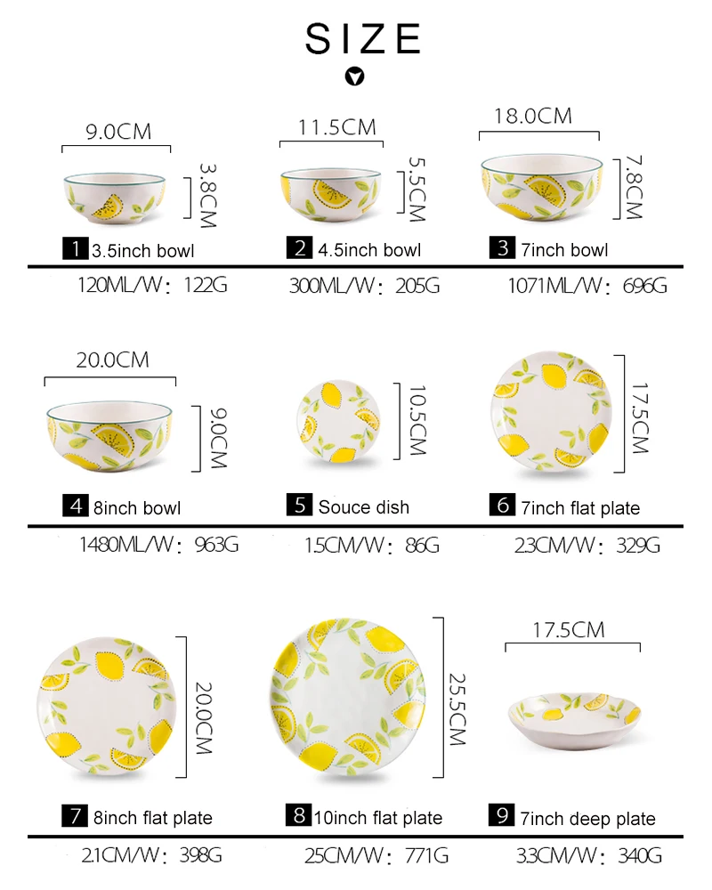 Новое поступление, креативные фарфоровые тарелки с лимонным рисунком, 18 шт., 28 шт., 58 шт., столовые миски, палочки для еды, тарелки, ложка, набор посуды