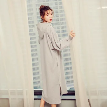 

yomrzl A563 Spring and autumn cotton women's nightgown solid color one piece sleep dress long sleep simple home style sleepwear