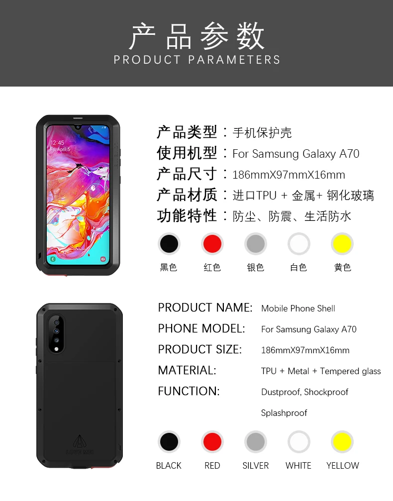 Gorilla glass LOVE MEI металлический защитный водонепроницаемый чехол для samsung Galaxy A70 противоударный чехол алюминиевая задняя крышка для samsung A70