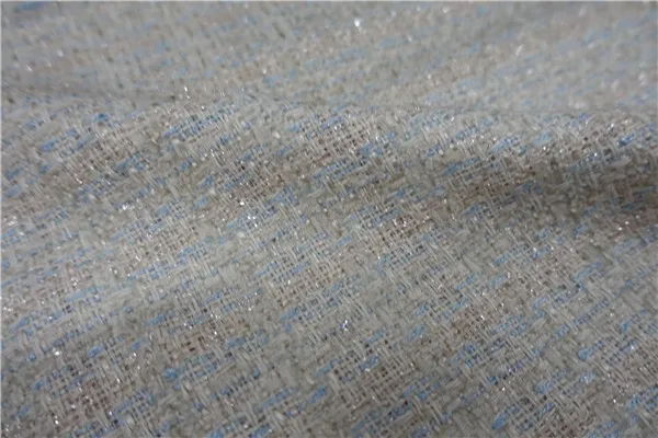 

free shipping polyester tweed beige gray and blue with shining line weaved fabric sold by meter 59"