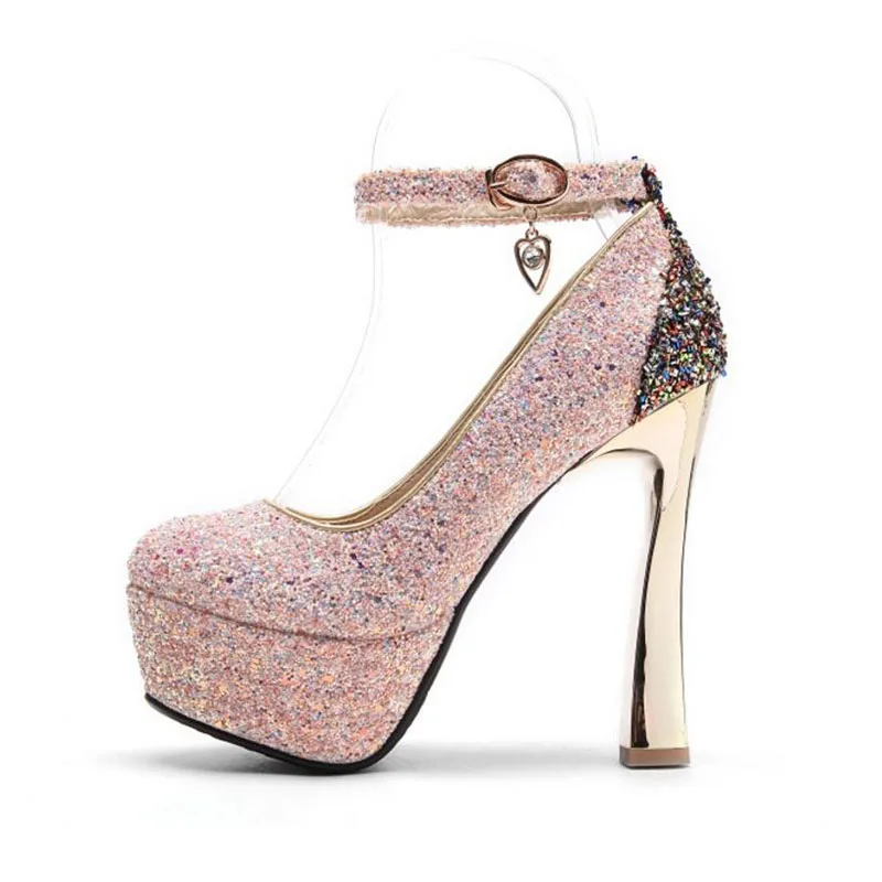 Paillettes Bleu Femme gold Sexy 32 Femmes Chaussures Talon Talons Taille De Pompes Sangle rose Hauts Pour Partie Or Jojonun Cheville Mariage 44 Des Éclat À BPZwq