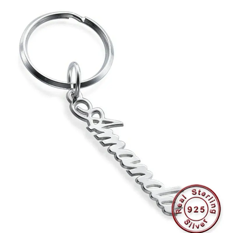 HACOOL 925 Sterling Silver Personalized Name Keychain Custom Made with Any Names
