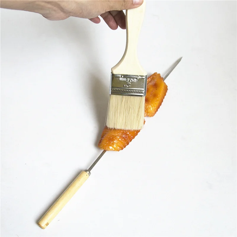 3PCS Barbecue Seasoning Brush Wooden Hand Pork Bristle Grilled Wooden