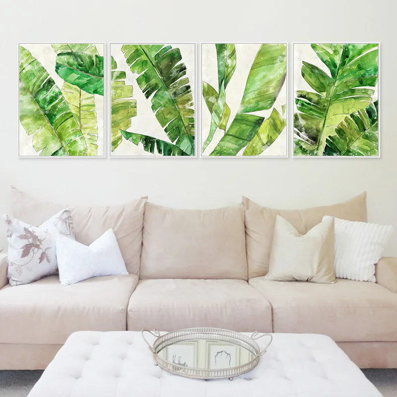 

Nordic Poster Green Leaf Wall Art Watercolor Canvas Prints Plant Yellow Abstract Painting Wall Pictures For Living Room Unframed
