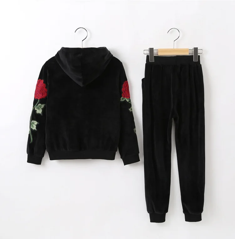 spring autumn winter hooded velour kids girl clothes coats pants sets sports little big girls clothing sets spring autumn 2017 black tops and pants  4 5 6 7 8 9 10 11 12 13 14  years old little big teenage girls set girl 2017 child girl set 