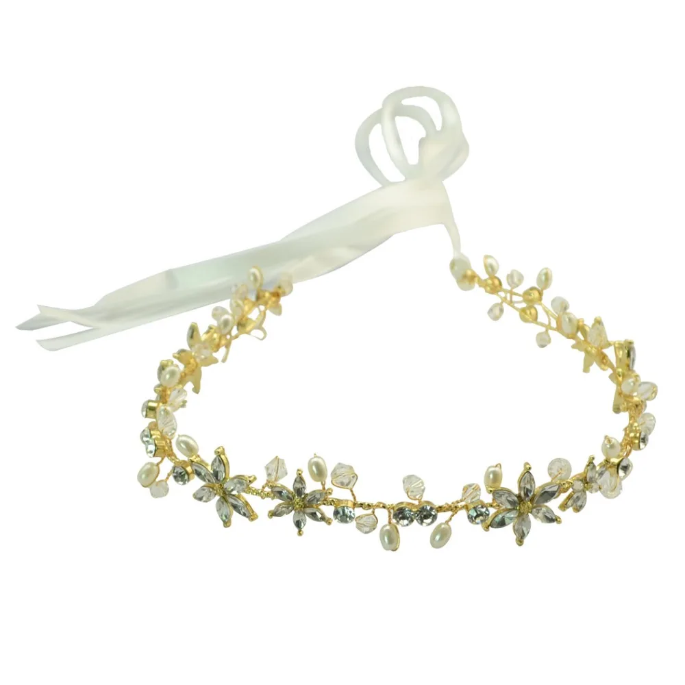 Серебряный жемчуг цветочный свадебный ободок Тиара Свадебные аксессуары для волос ручной работы лоза Кристалл повязки на голову ювелирные украшения для невесты