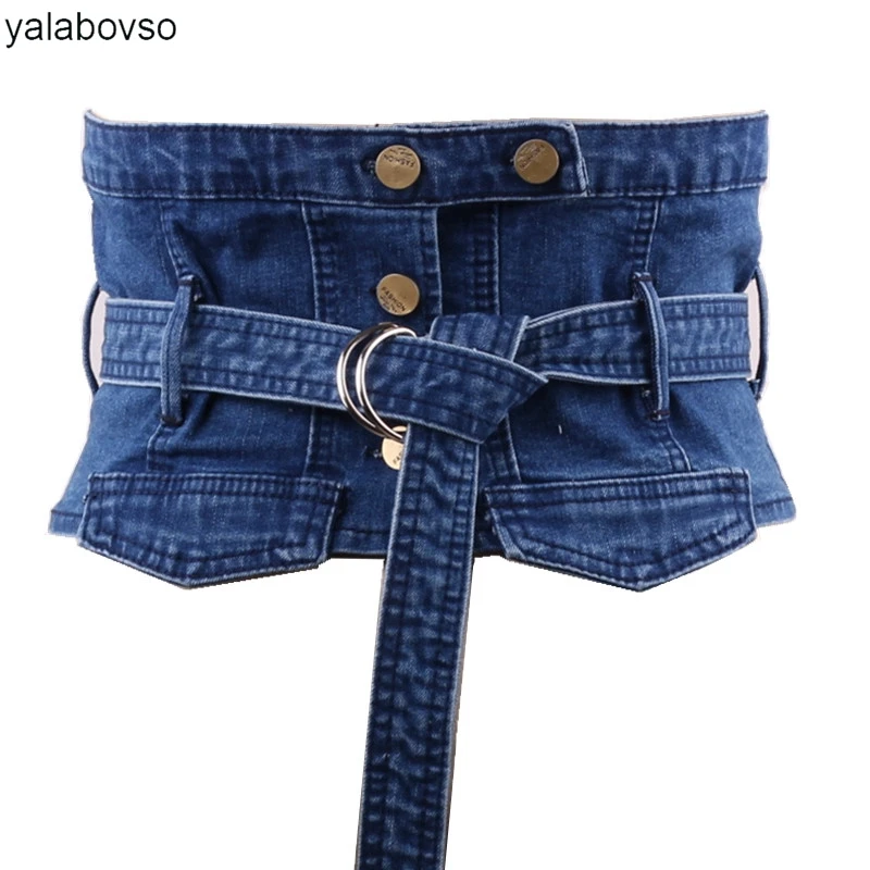 Yalabovso Denim Wide Waistblet with Blue darkblue light blue Color