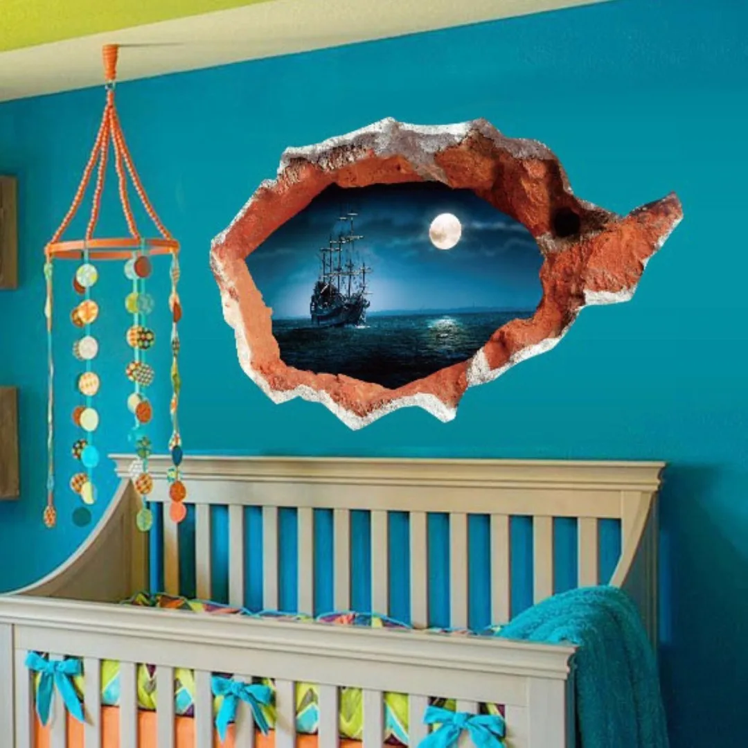 JX-LCLYL Removable 3D Ocean Seaview Vinyl Decal Broken Wall Sticker Art Mural Room Decor