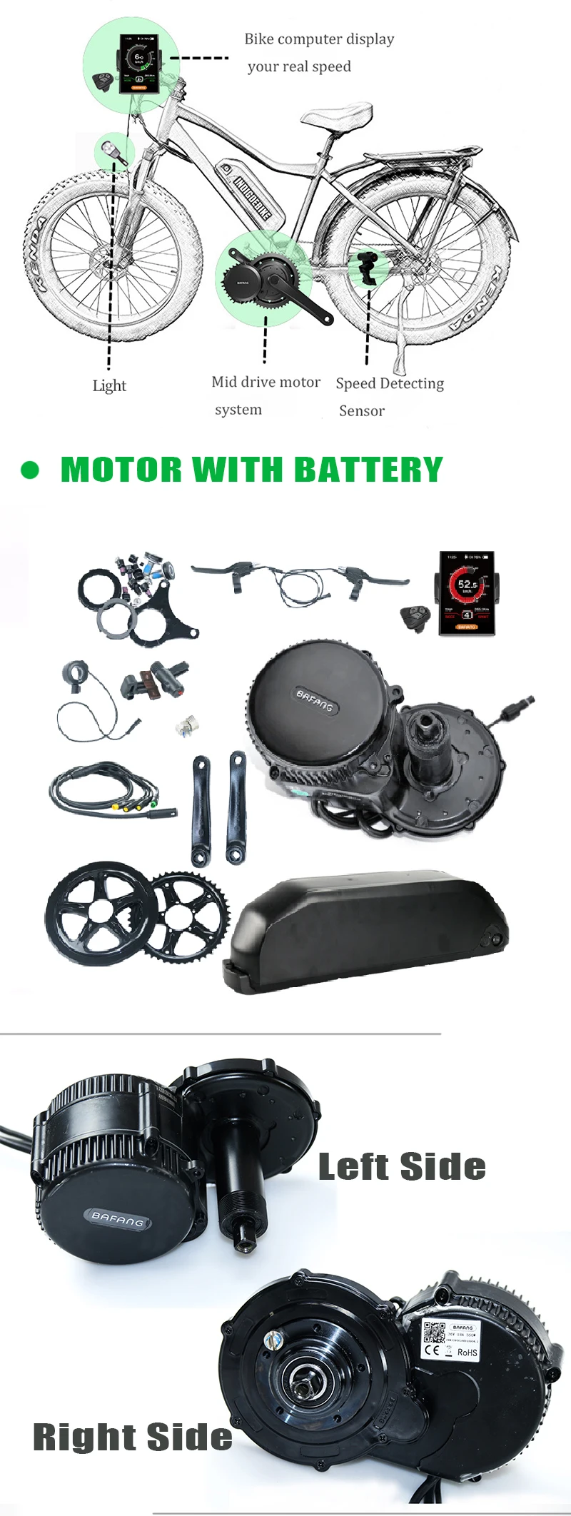 Bafang Mid приводной двигатель BBS02B 48V 750W Electriac Электрический велосипед Conversion Kit с Батарея 48 v/52 в 13AH/16AH/17.5AH литий-ионный аккумулятор, фара для электровелосипеда в Батарея