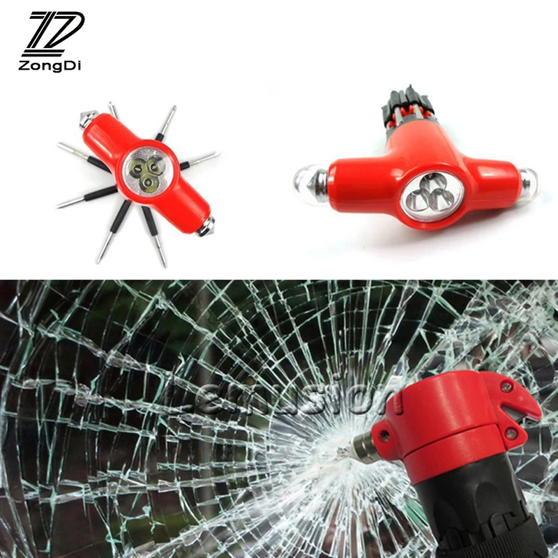 

ZD 1Pc Car Multi-function Safety Hammer With LED Styling For BMW e46 e39 Audi a3 VW polo Lada accessories Emergency Escape Tool
