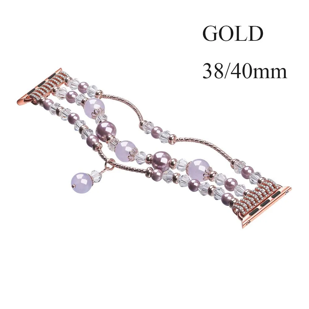 38 40mm gold Ремешок для часов из нержавеющей стали Bling Для женщин агатовыми бусами Ремешок Браслет ремешок для наручных часов Apple Watch 4/3/2/1 38 мм/40 мм 42 мм/44 мм - Цвет: 38 40mm gold