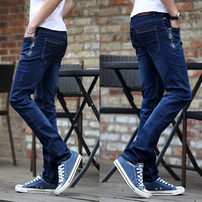 Fashion Men's Brand Stretch Skinny Jeans with Decorative Zippers High