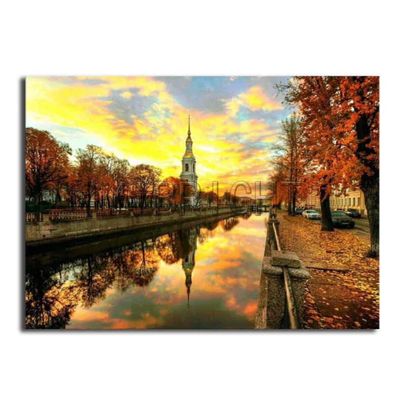 

DIY 3D Diamond painting rivers tree Full Round Diamond mosaic castle Full Square Diamond embroidery Cross stitch city scenery