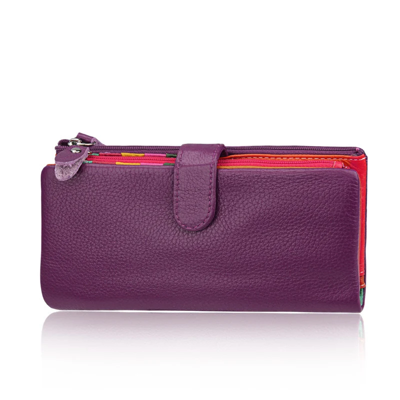 

Colorful Women Wallets Genuine Leather Women Wallet Long Design Detachable Card Holder Coin Purse Female Purple Money Phone Bag