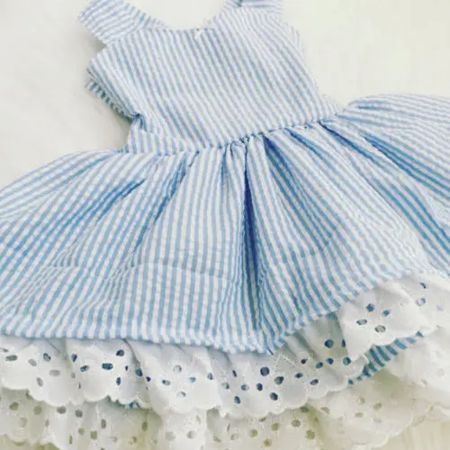 

Cute Baby Toddler Kids Girls Summer Sleeveless Princess Striped Wedding Party Dress Stappy Lace Dress