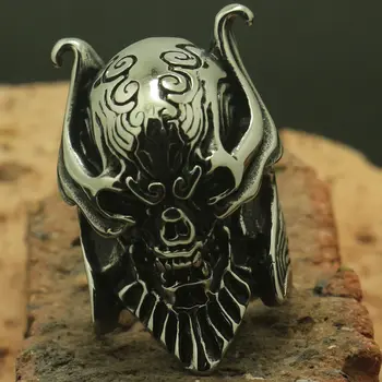 

Men Boy 316L Stainless Steel Cool Punk Gothic Big Warrior Helmet Skull Flaming Biker Classic Ring