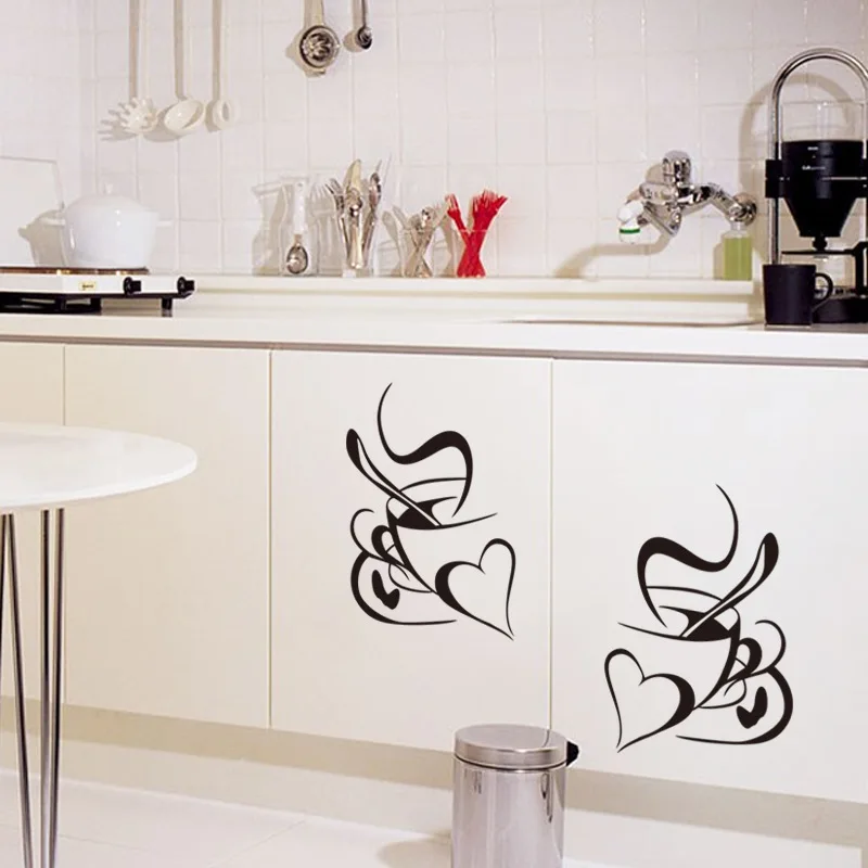 Wall stickers Retro double love coffee cup Restaurant kitchen background Removable decals Cafe living room Home decor mural