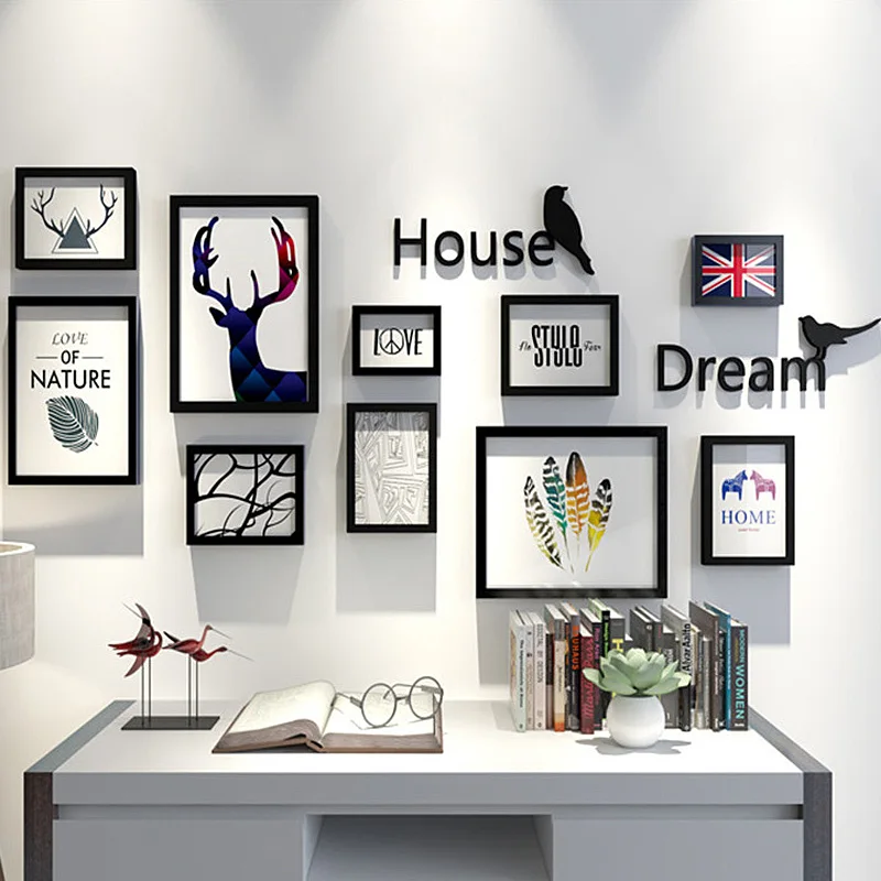 Nordic Simple Living Room Decoration Photo Wall Combination Sofa Background Pictuce Frame Solid Wood Composite | Дом и сад