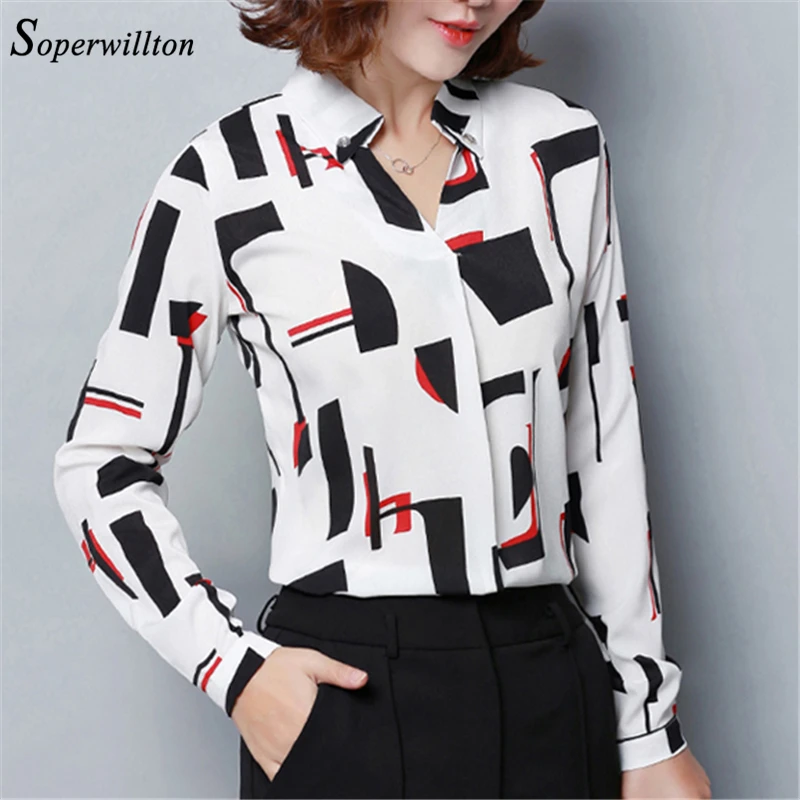 

2019 Print Chiffon Blouse Women Long Sleeve Womens Tops and Blouses Shirts Casual V Neck Blusas Office Lady Tops Plus Size