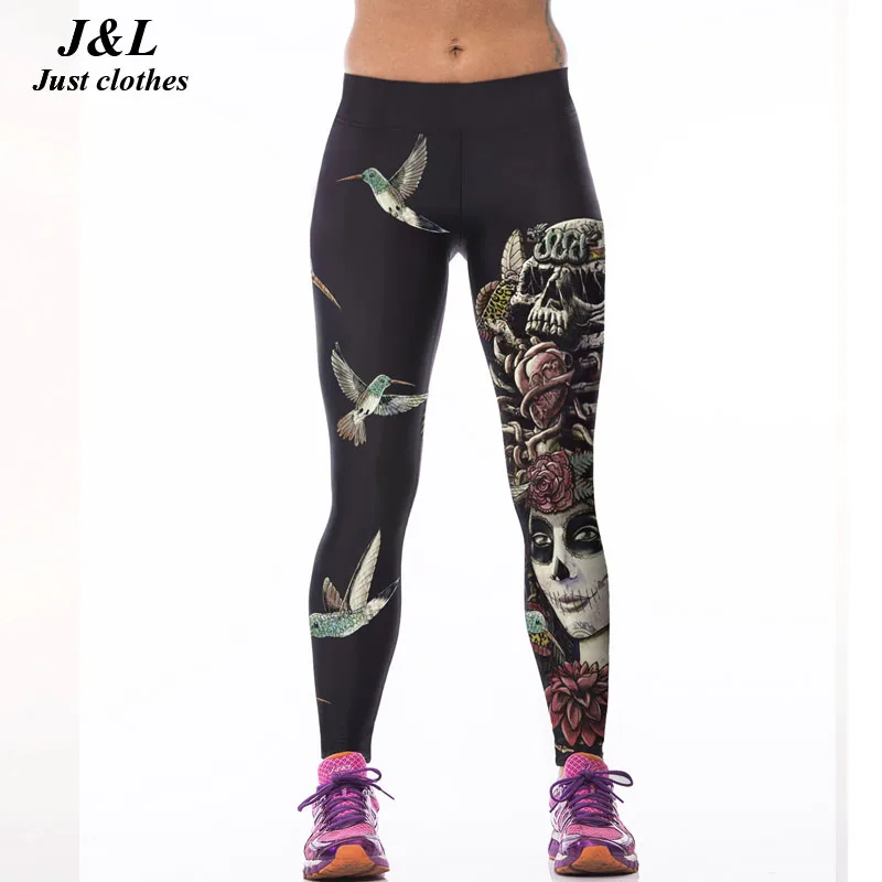 J& L Лидер продаж! Спортивные Леггинсы с 3D принтом для женщин, леггинсы для фитнеса с принтом в виде черепов и птиц, 22 стиля, одежда для тренировок для женщин