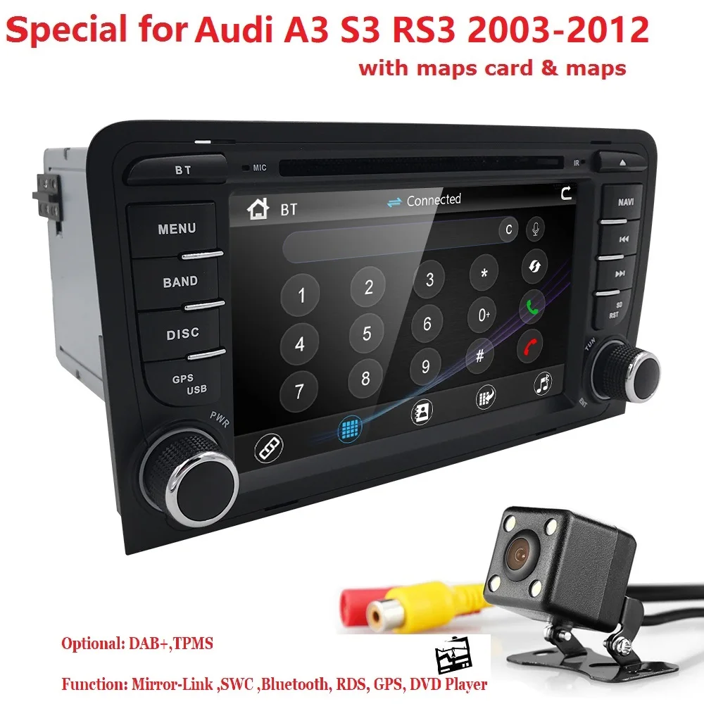 Clearance 7" Touch Screen Car CD DVD Player Stereo Radio GPS Navigation Audi A3 S3 SWC RDS DVBT TPMS DAB+BT CD EQ CAM-IN MAP SD USB Camera 3
